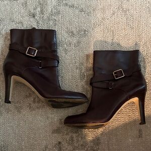 Elegant Bordeaux Leather Ankle Boots from Ann Taylor